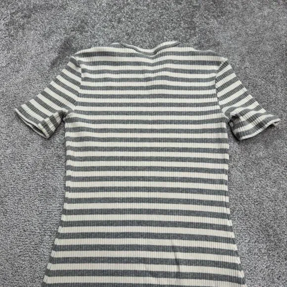 Theory Ribbed Knit Bodycon Midi Dress Womens XSP Gray White Striped Crew Neck - Picture 3 of 14